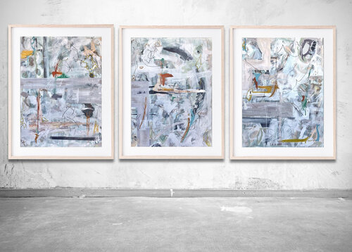 lineas del tiempo/ tríptico di Jimena Carranza, Pittura in vendita su Singulart