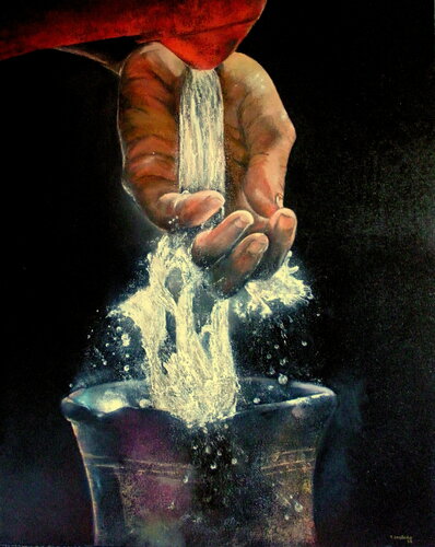 Peregrino lavándose las manos par Tomás Castaño, Peinture en vente sur Singulart