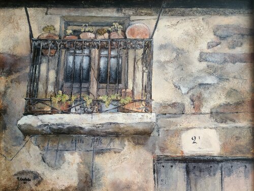 Balcón en calle de la Peña-Fermoselle by Tomás Castaño, Painting for Sale on Singulart