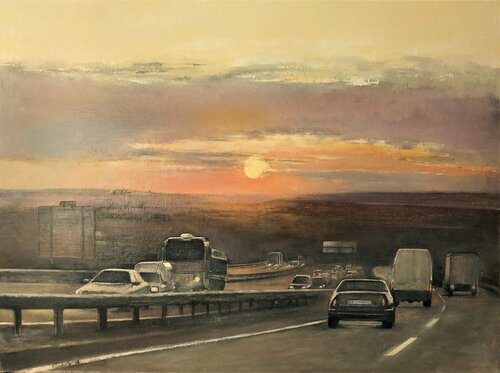 Atardecer en la autovía von Tomás Castaño, Malerei kaufen auf Singulart
