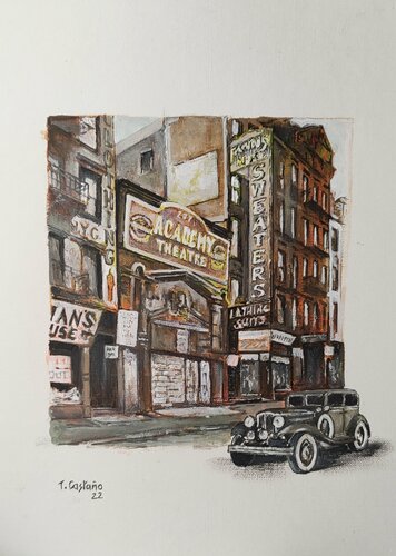 Academy theatre- New York 1930 par Tomás Castaño, Œuvre sur papier en vente sur Singulart