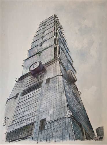 Taipéi 101 par Tomás Castaño, Œuvre sur papier en vente sur Singulart