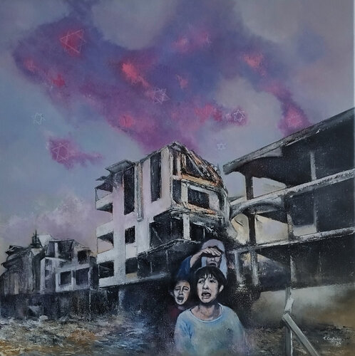 Gaza- Lluvia de estrellas van Tomás Castaño, Schilderij te koop op Singulart