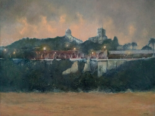 Vista desde la playa de los Peligros-Santander di Tomás Castaño, Pittura in vendita su Singulart