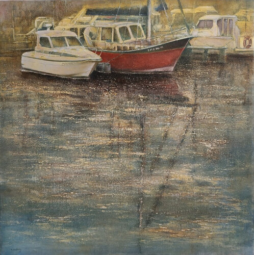 Barcas en Puertochico-Santander di Tomás Castaño, Pittura in vendita su Singulart