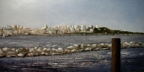 Panorámica de Santander desde el puerto de Raos par Tomás Castaño, Peinture en vente sur Singulart