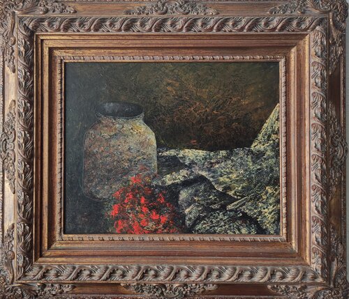 Bodegón con flores rojas di Tomás Castaño, Pittura in vendita su Singulart