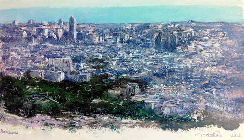Barcelona desde el Tibidabo par Tomás Castaño, Peinture en vente sur Singulart