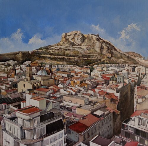 Panorámica de Alicante con el Castillo de Santa Bárbara al fondo by Tomás Castaño, Painting for Sale on Singulart