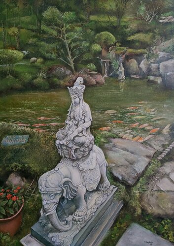 Garden in Yuan-Dao Guanyin temple by Tomás Castaño, 油畫 for Sale on Singulart
