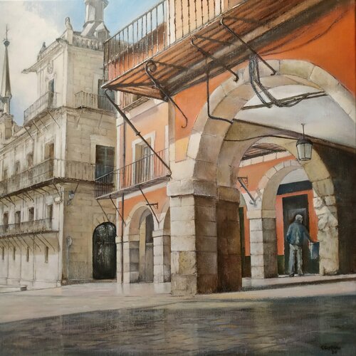 Rincón de la Plaza Mayor de León di Tomás Castaño, Pittura in vendita su Singulart