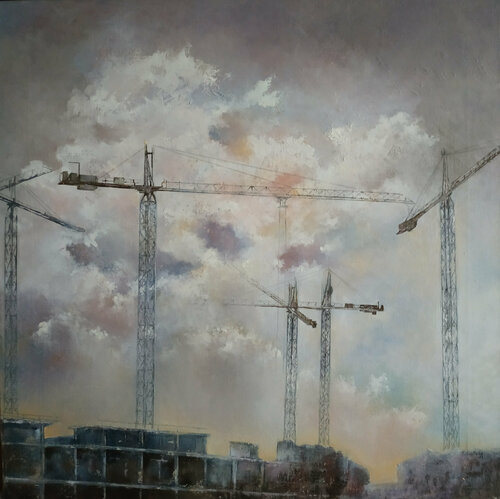 Nubes y grúas von Tomás Castaño, Malerei kaufen auf Singulart