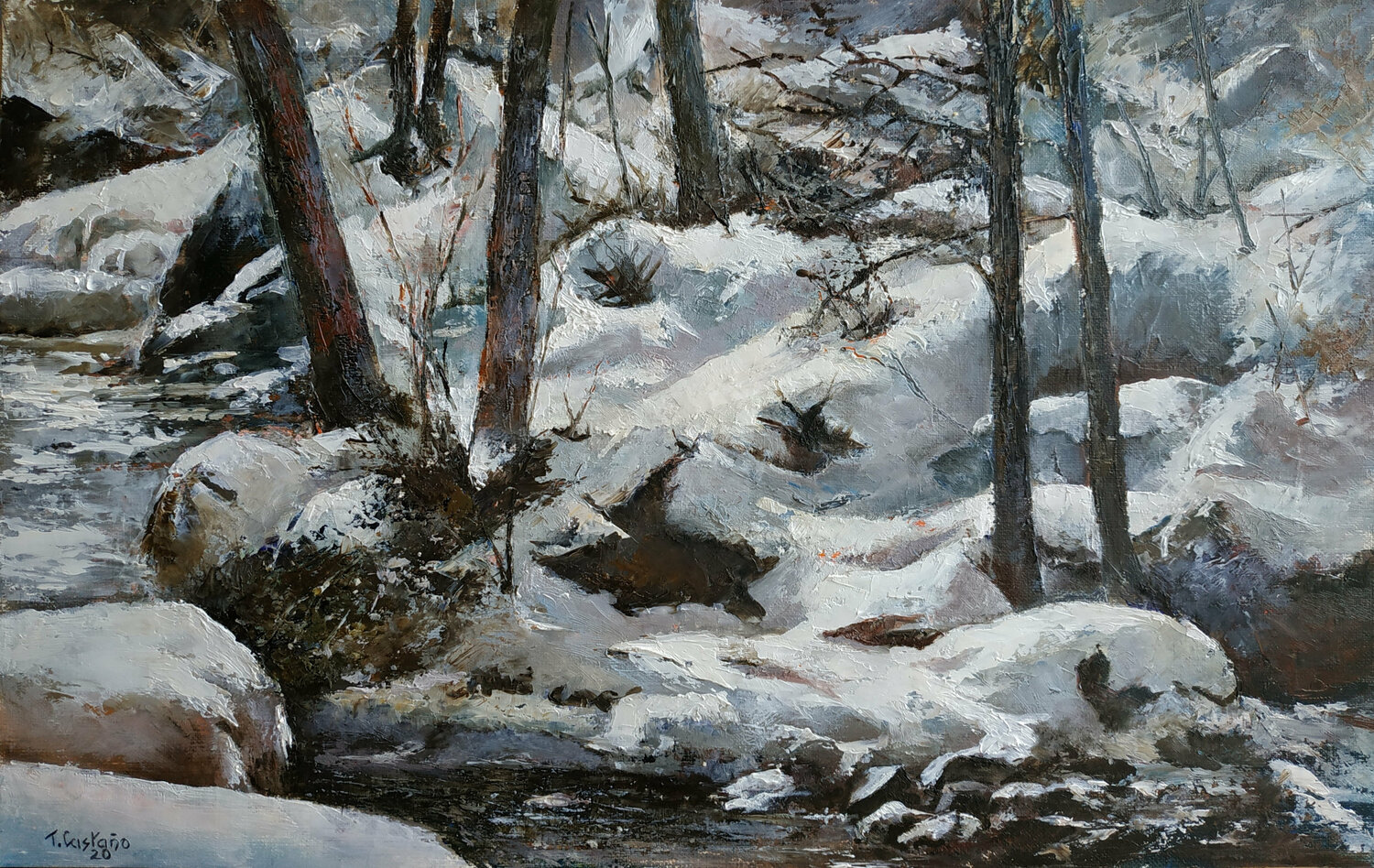 Nieve a la orilla del rio Tomás Castaño Werk auf Papier zu verkaufen