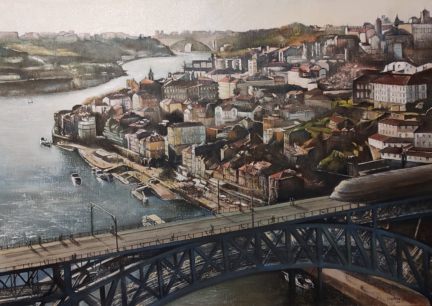 Panorámica aérea de Oporto Tomás Castaño Originalgemälde zu verkaufen