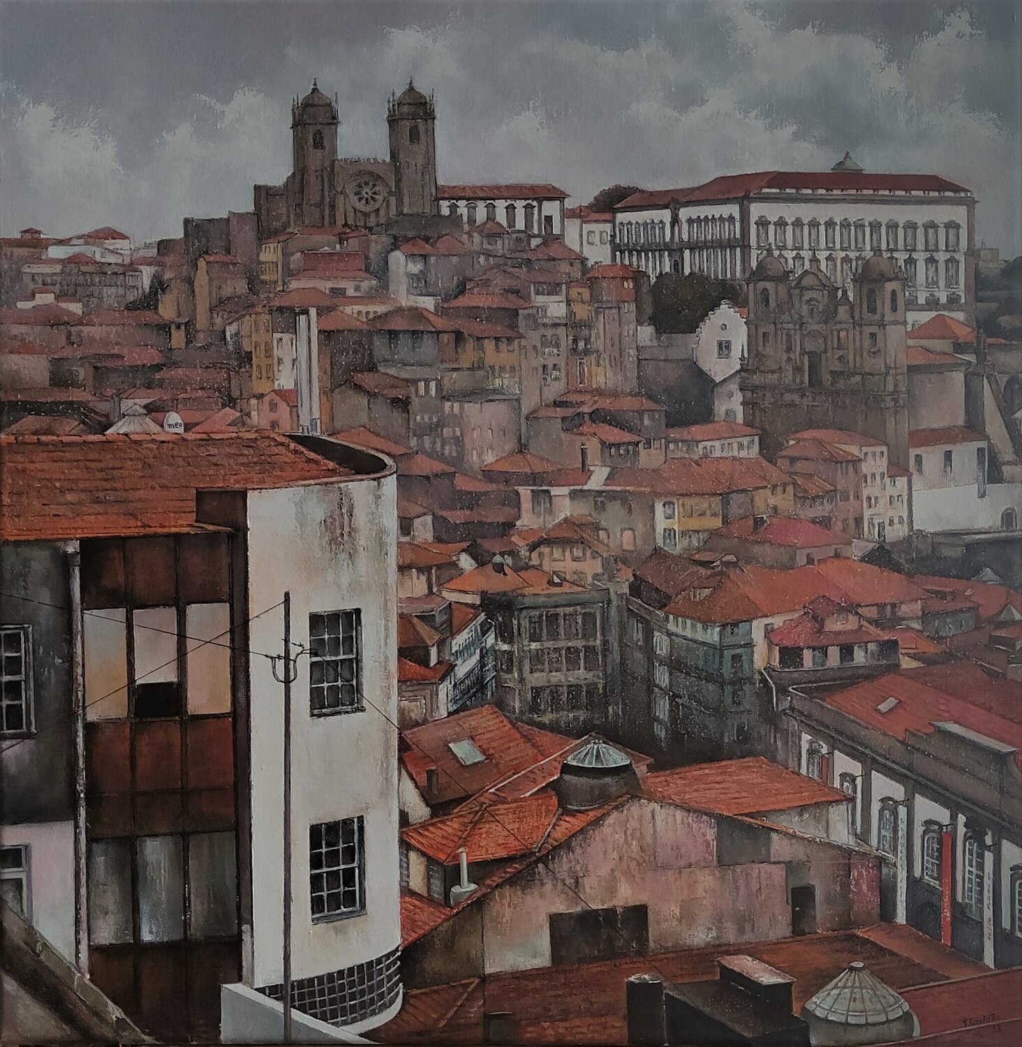 Oporto- Casco histórico Tomás Castaño Dipinto originale in vendita