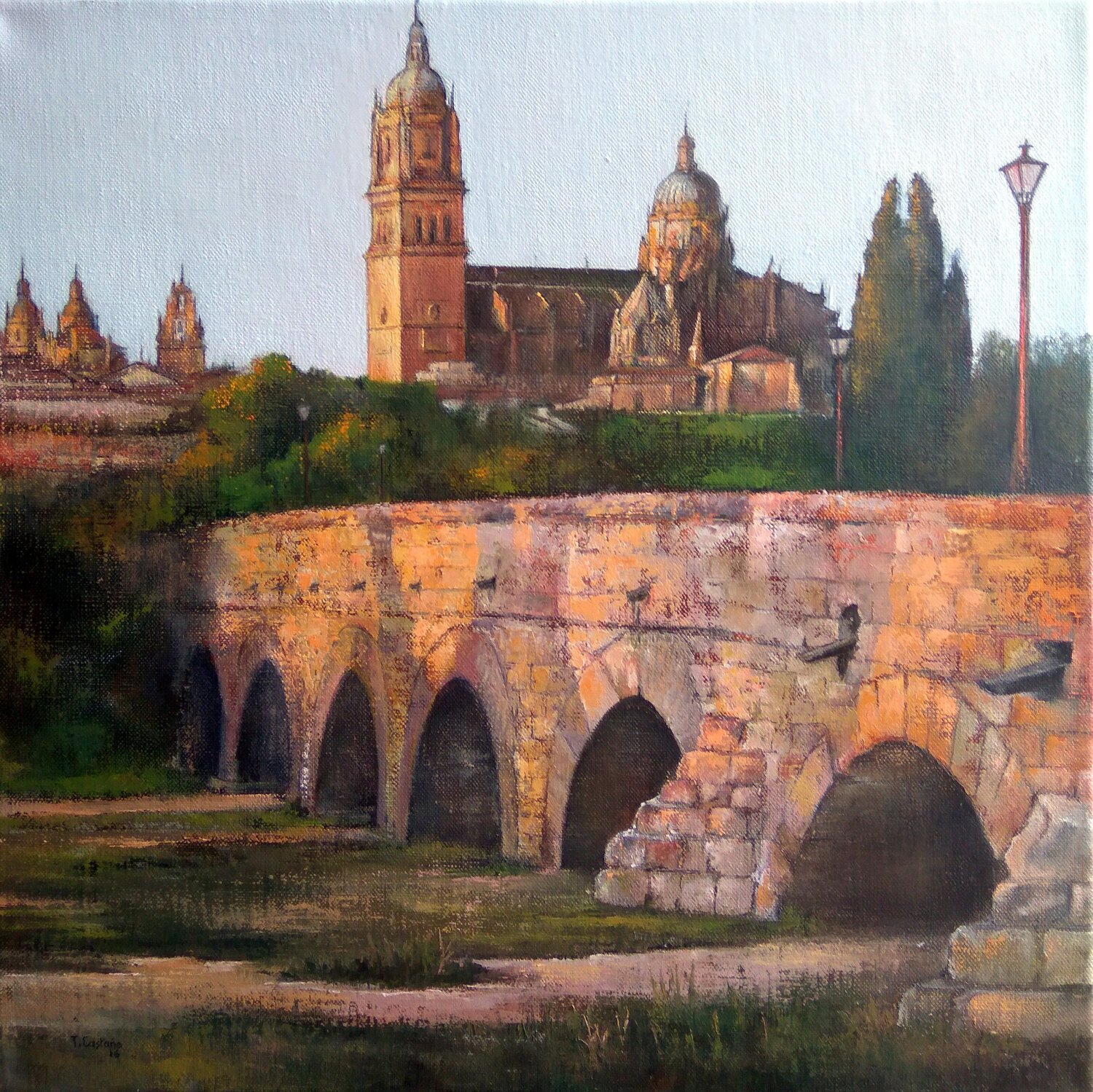 Puente romano- Salamanca Tomás Castaño Originalgemälde zu verkaufen