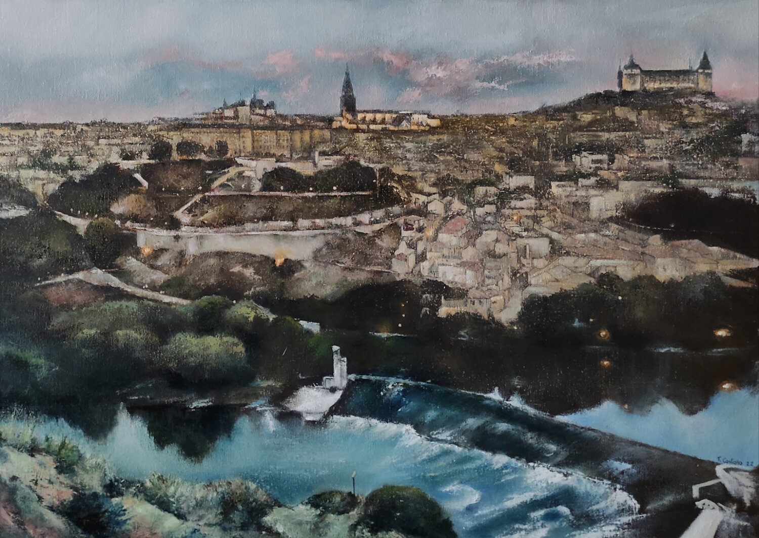Panorámica de Toledo al atardecer Tomás Castaño Originalgemälde zu verkaufen