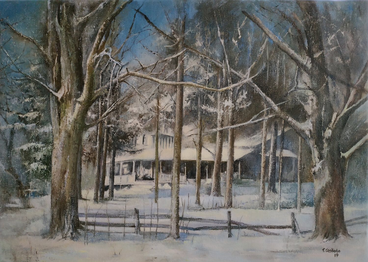 Paisaje con nieve Tomás Castaño Originalgemälde zu verkaufen
