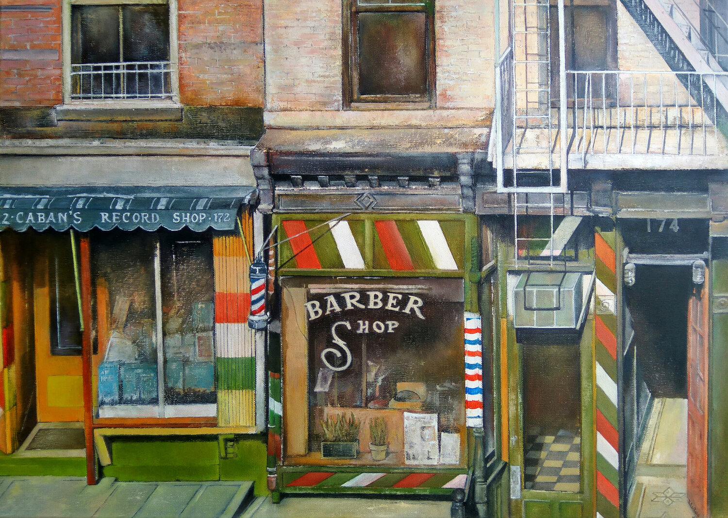 Old barber shop- New York Tomás Castaño Originalgemälde zu verkaufen