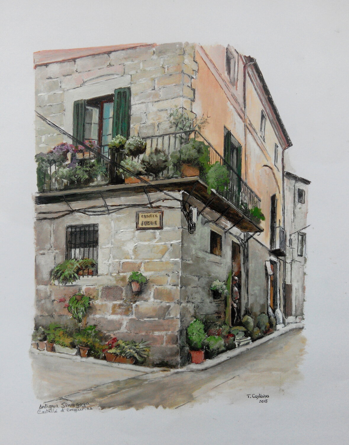 Antigua sinagoga-Castelló d'Empuries Tomás Castaño Peinture originale à vendre