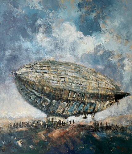 Dirigibile e persone van Simone Butturini, Schilderij te koop op Singulart