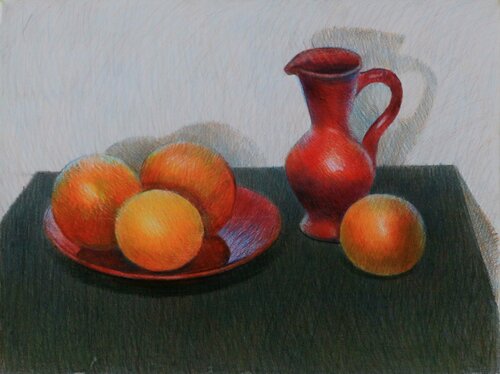 Still life with oranges by Nicolae Prisac, Drawing for Sale on Singulart
