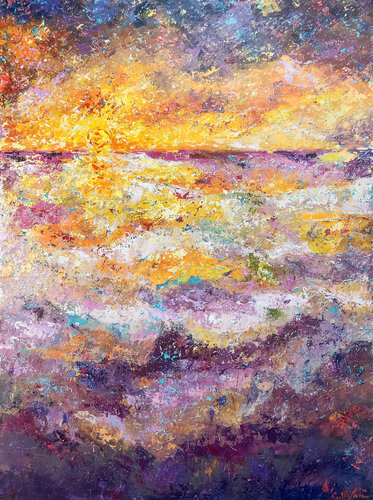 Paysage marin abstrait au coucher du soleil en Espagne von Cristina Stefan, Malerei kaufen auf Singulart