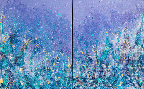 Le monde sous marin - Symphonie de couleurs VIII (Diptyque) par Cristina Stefan, Peinture en vente sur Singulart