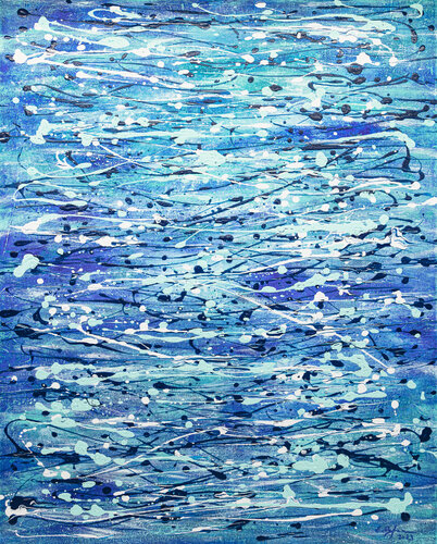 Vagues - Hommage à Jackson Pollock | Art Abstrait Bleu et Blanc van Cristina Stefan, Schilderij te koop op Singulart