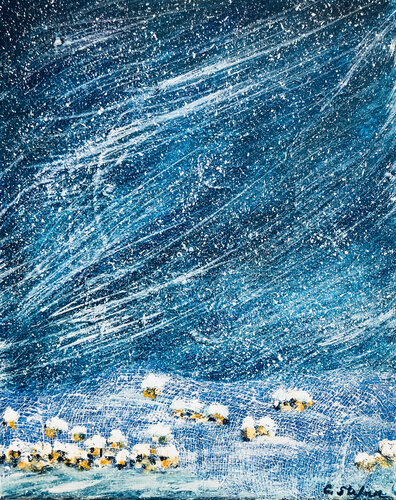 Village sous la Neige - Art Contemporain | Paysage hivernal par Cristina Stefan, Peinture en vente sur Singulart