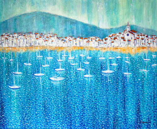 Les Bateaux de Cadaqués - Paysage Marin | Art Contemporain by Cristina Stefan, Painting for Sale on Singulart