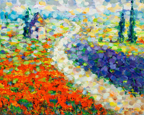 Mosaïque Provençale: Coquelicots et Lavande van Cristina Stefan, Schilderij te koop op Singulart