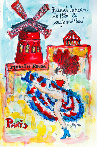 Moulin Rouge, French Cancan, Paris - Croquis di Cristina Stefan, Opera su carta in vendita su Singulart