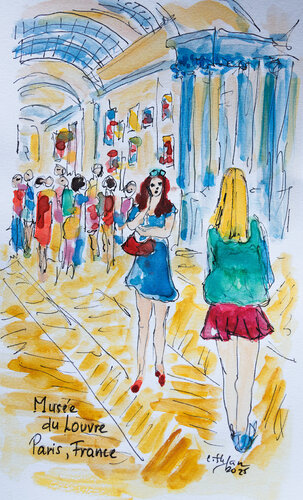 Visite au Louvre, Paris - Croquis di Cristina Stefan, Opera su carta in vendita su Singulart