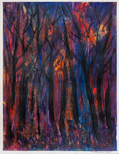 Forêt au crépuscule - paysage semi-abstrait by Cristina Stefan, Work on Paper for Sale on Singulart