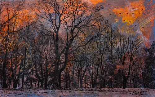 Coucher de soleil hivernal van Cristina Stefan, Werk op papier te koop op Singulart