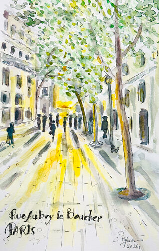 Rue Aubry le Boucher, Paris - Croquis van Cristina Stefan, Werk op papier te koop op Singulart