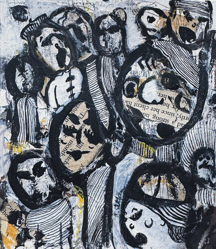 Passants, visages de rue II - Miniature by Cristina Stefan, 종이 for Sale on Singulart