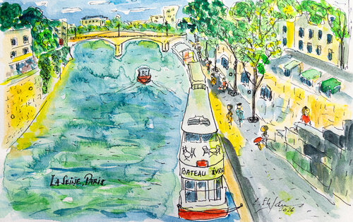 La Seine, Paris - Croquis by Cristina Stefan, Work on Paper for Sale on Singulart