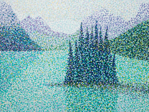 Spirit Island - Montagnes Rocheuses, Canada par Cristina Stefan, Peinture en vente sur Singulart