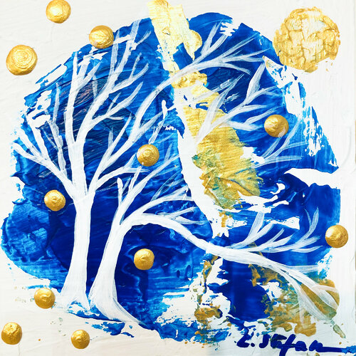 Hiver - arbres en blanc di Cristina Stefan, Pittura in vendita su Singulart