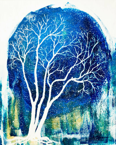 Nuit d'hiver avec arbre by Cristina Stefan, Painting for Sale on Singulart