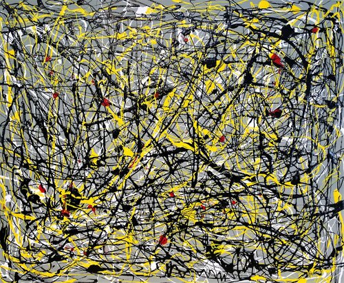 Hommage a Jackson Pollock avec jaune et noir by Cristina Stefan, 油畫 for Sale on Singulart