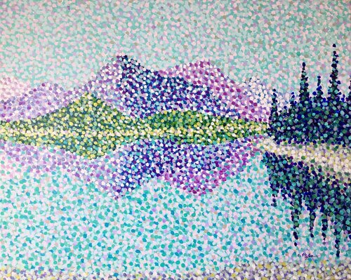 SOLD - Lac et montagnes dans les Rocheuses Canadiennes par Cristina Stefan, Peinture en vente sur Singulart