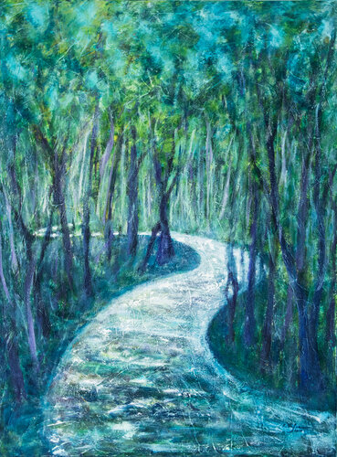 Chemin à travers la forêt verte par Cristina Stefan, Peinture en vente sur Singulart
