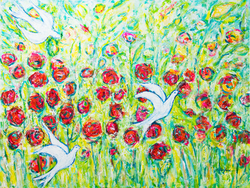 Le goût de la liberté -  Art Contemporain | Fleurs et Oiseaux by Cristina Stefan, Painting for Sale on Singulart