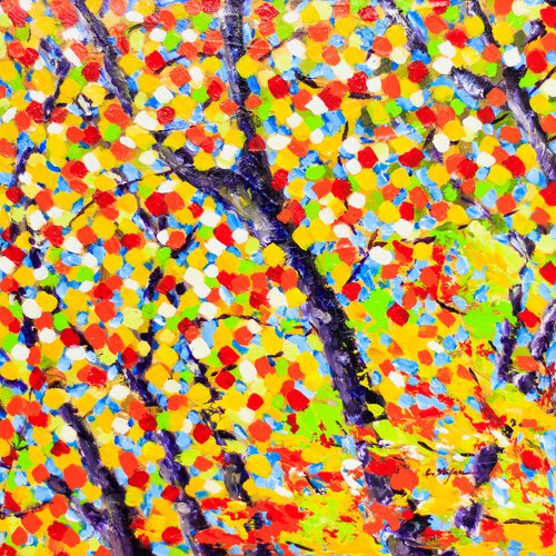 Arbre à l'automne - Pointillisme contemporain | Couleurs Vives de Cristina Stefan, Pintura a la venta en Singulart