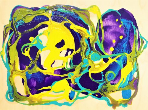 Savane  - Hommage à Jackson Pollock | Peinture Abstraite sur Bois de Bouleau Cristina Stefan