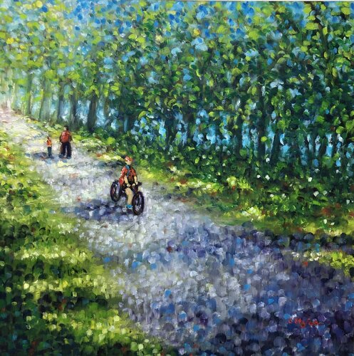 Balade à vélo -  Art Impressionniste de Scène de Vie |  Peinture à l'Huile von Cristina Stefan, Malerei kaufen auf Singulart