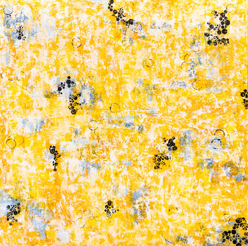 Soleil de minuit - Peinture Abstraite Contemporaine | Jaune, Gris et Noir van Cristina Stefan, Schilderij te koop op Singulart